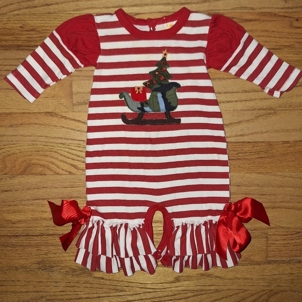 Haute Baby 6-9 Months Camo Santa‎ Christmas Sleigh Outfit Boutique One Piece